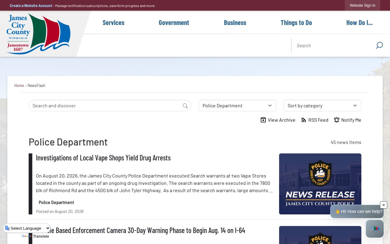 James City County official police news release index for arrest information