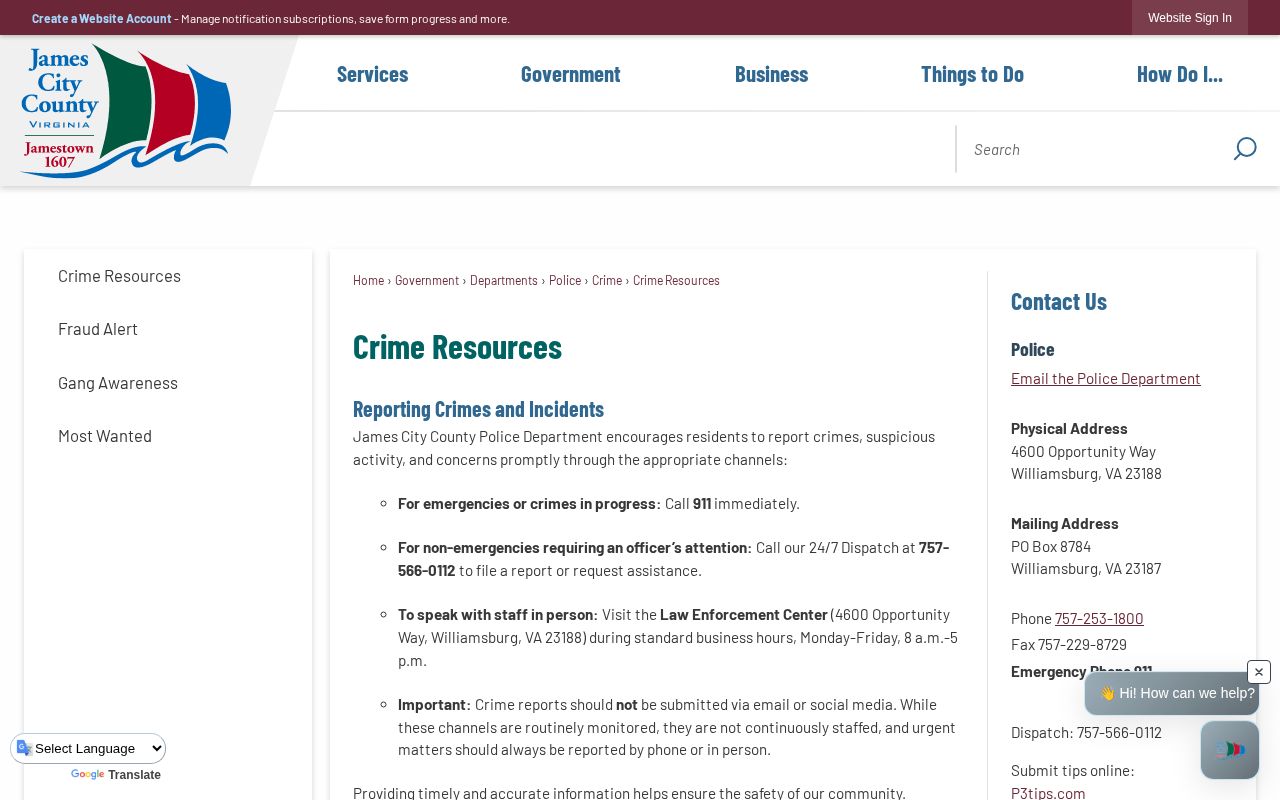 James City County Police Crime Resources official tip and nonemergency contacts